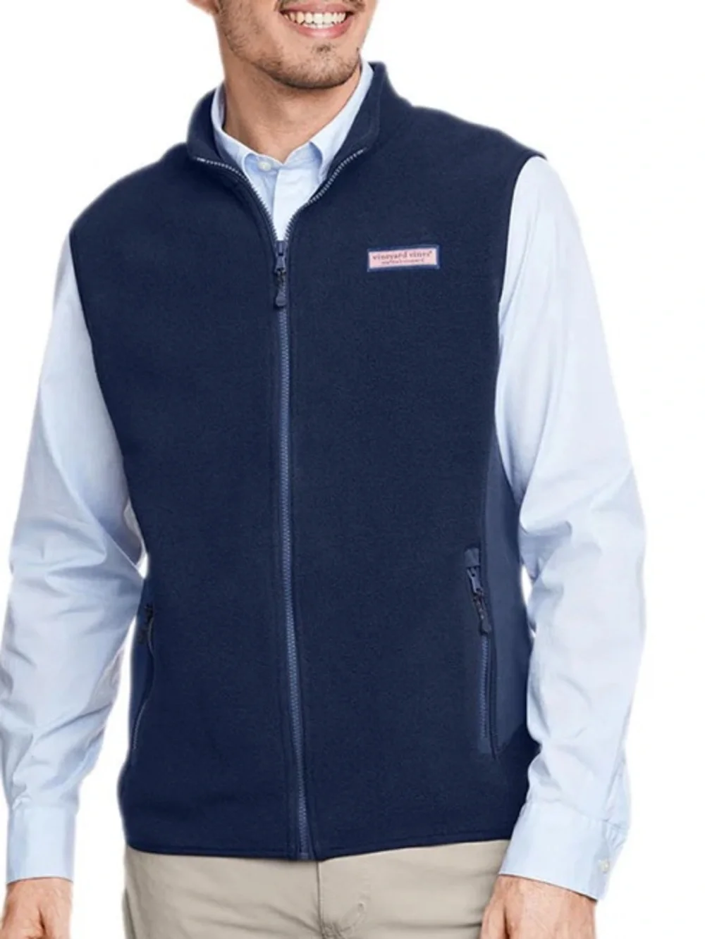 Vineyard Vines Harbor Fleece Full Zip Vest Navy Blue Size Large
